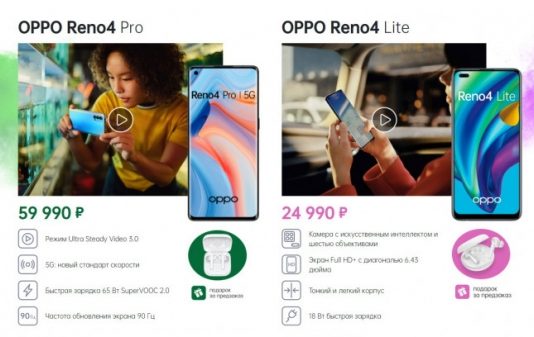 Цена и бонусы предзаказа на OPPO Reno 4 Pro и Reno 4 Lite