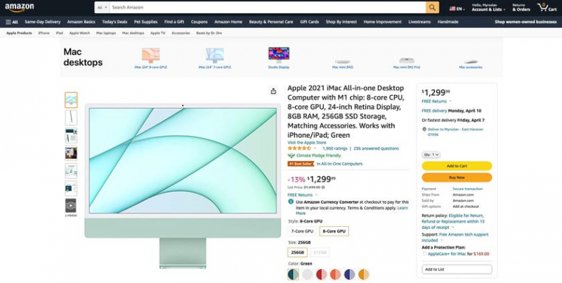 Сегодняшняя сделка: 24-дюймовый iMac с чипом M1 продается на Amazon со скидкой до 200 долларов