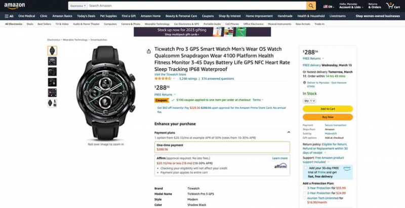 TicWatch Pro 3 со скидкой 100 долларов на Amazon: умные часы Wear OS с чипом Snapdragon Wear 4100 и NFC
