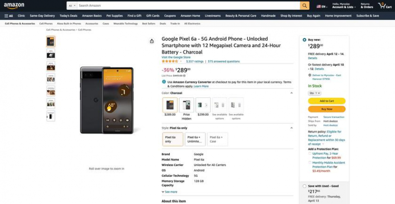 Сегодняшняя сделка Amazon: Google Pixel 6a за 289 долларов с флагманской камерой (скидка 160 долларов)