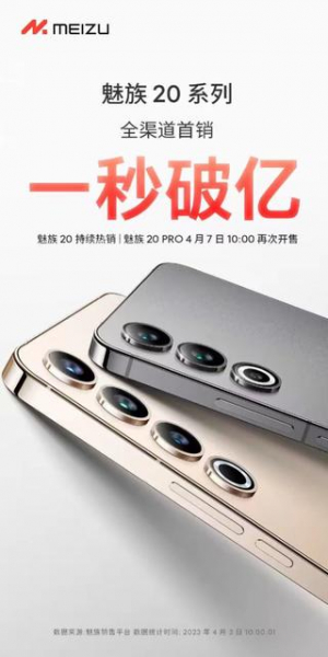 Продажи Meizu 20 и Meizu 20 Pro превысили 14,5 млн долларов за 1 секунду