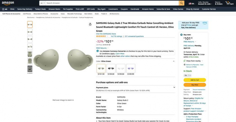 Samsung Galaxy Buds 2 с ANC и до 29 часов автономной работы продаются на Amazon за 101 доллар (скидка 48 долларов)