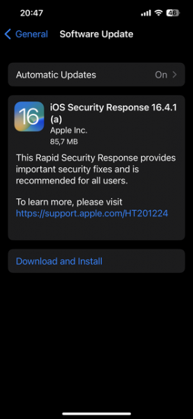 Apple выпускает обновление Rapid Security Response для iOS 16.4.1