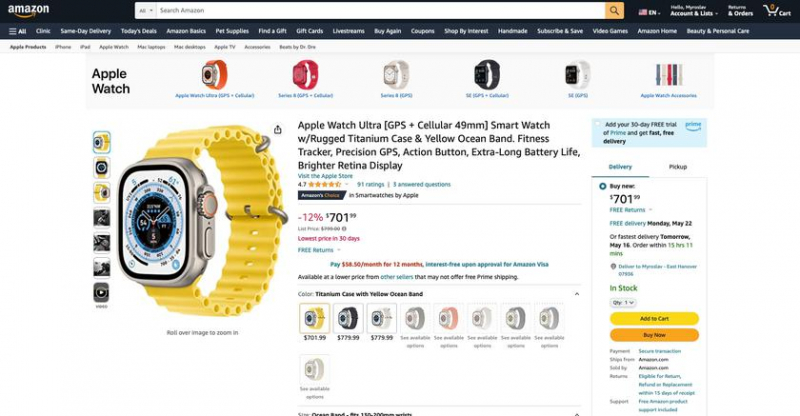 Apple Watch Ultra с титановым корпусом и сапфировым стеклом продаются на Amazon со скидкой 12