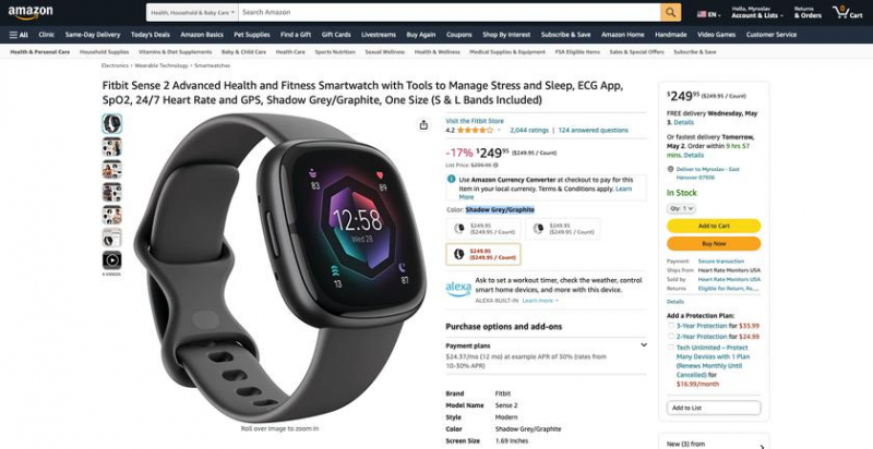 Fitbit Sense 2 с датчиком реакции тела, датчиком SpO2, GPS и NFC продается на Amazon за 50 долларов