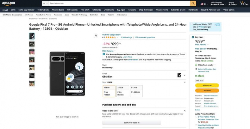 Google Pixel 7 Pro со 128 ГБ памяти продается на Amazon за 200 долларов