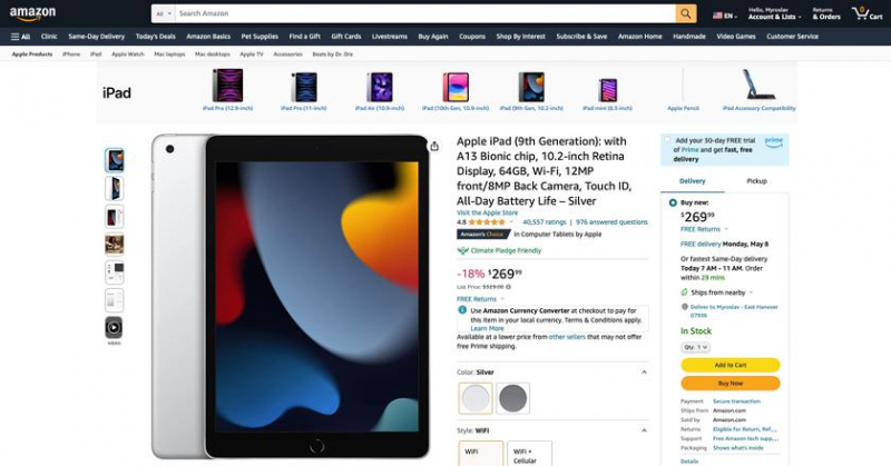 iPad 9-го поколения с чипом A13 Bionic и дисплеем Retina продается на Amazon со скидкой до 80 долларов