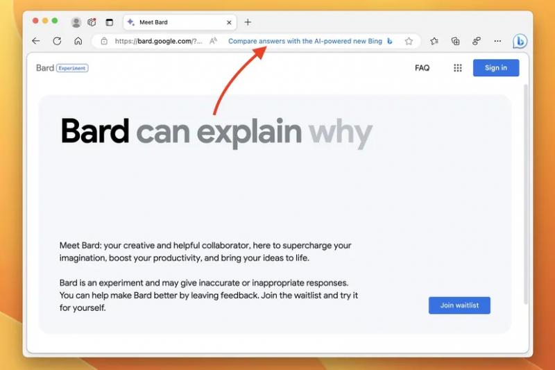 Microsoft Edge будет рекламировать вам BingAI, когда вы используете чат-бот Google Bard