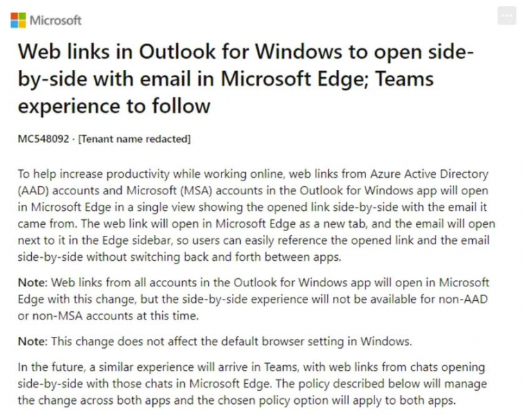 Outlook и Teams будут игнорировать настройки браузера по умолчанию и открывать ссылки в Edge