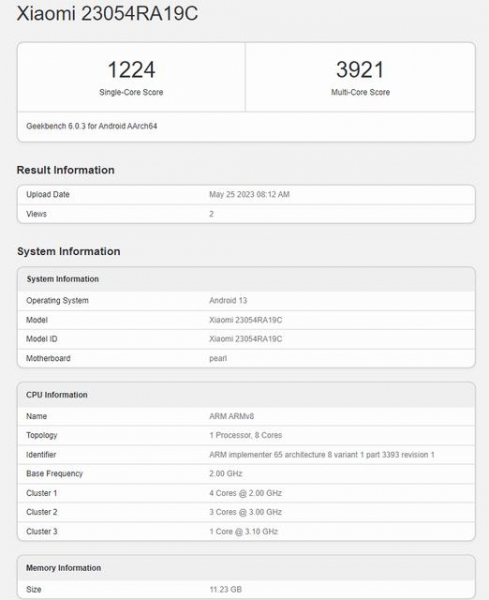 Redmi Note 12T Pro с процессором Dimensity 8200-ULTRA протестирован на Geekbench