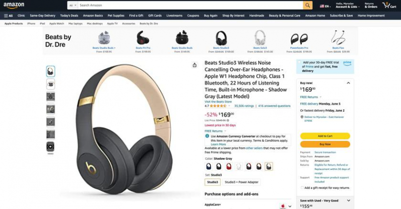 скидка 52%: Beats Studio 3 с активным шумоподавлением можно приобрести на Amazon за 169 долларов