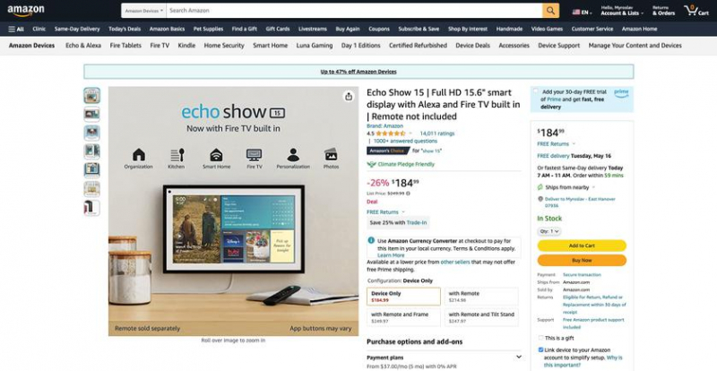 15-дюймовый умный дисплей Amazon Echo Show с Alexa продается за 65 долларов