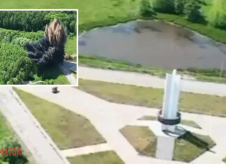 Видео подрыва дороги, ведет из Черниговской области Украины в рф и Белоруссию, где расположен знак Три сестры