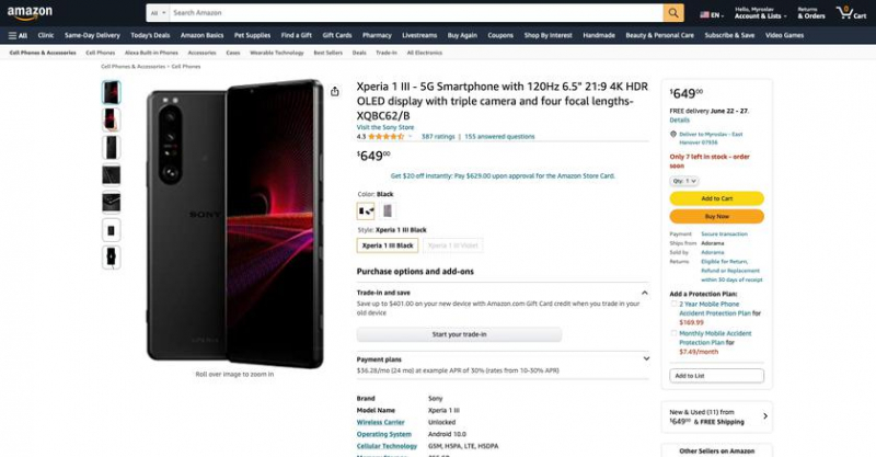 Флагман 2021 года: Sony Xperia 1 III продается на Amazon со скидкой 650 долларов