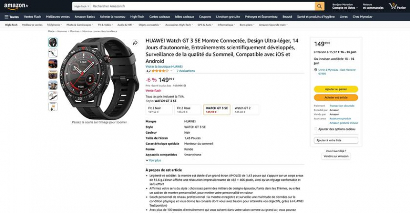 Huawei Watch GT 3 SE с AMOLED-экраном, датчиком SpO2 и автономностью до 14 дней продаются на Amazon со скидкой