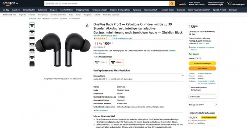 OnePlus Buds Pro 2 с ANC и пространственным звуком, как у AirPods Pro, доступны на Amazon за 19 евро