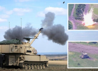 Самоходная гаубица M109A6 Paladin уничтожила российскую тяжёлую огнемётную систему ТОС-1А с 220-мм термобарическим снарядами