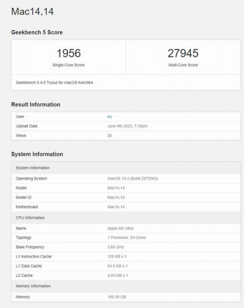 «Самый мощный в мире чип» Apple M2 Ultra наравне с Intel Core i9-13900K и AMD Ryzen 9 7950X в Geekbench