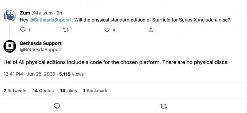 Starfield не выйдет на диске — Bethesda объявила, что в физических изданиях будет только код активации игры