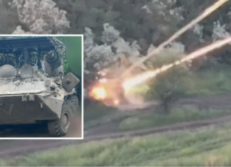 Украинские FPV-дроны атаковали «уникальную» российскую военную разработку виде симбиоза БТР-80 и пусковых установок для авиационных ракет С-8