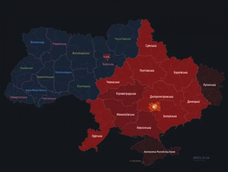 В Украине карта воздушного предупреждения стала красной - власти Днепра предупредили о сложной ночи