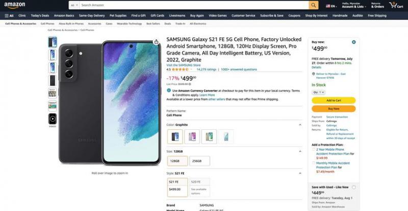 Samsung Galaxy S21 FE на Amazon: смартфон с чипом Snapdragon 888, 120 экранами и тройной камерой со скидкой 100 долларов