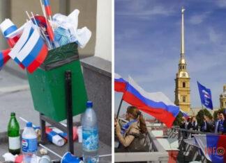 Русские флаги в мусорнике: Бутусов показал, как россияне «почитают» свою государственную символику