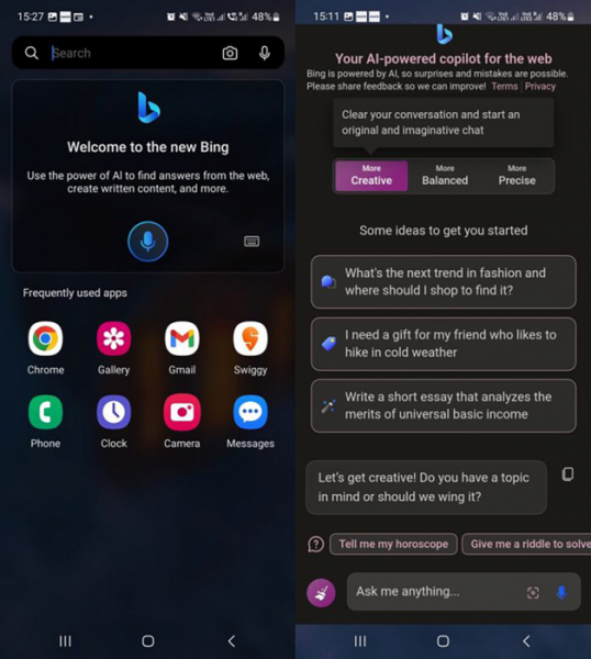 Bing Chat AI интегрирован в бета-версию Microsoft Launcher 6 для Android