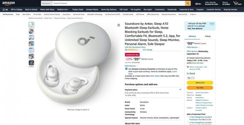 Anker Soundcore Sleep A10 на Amazon: наушники TWS с ANC и отслеживанием сна за 99 долларов (скидка 30 долларов)