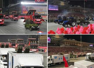 КНДР показала парк тракторов с ракетными установками и реактивных систем залпового огня, замаскированных под гражданские грузовики