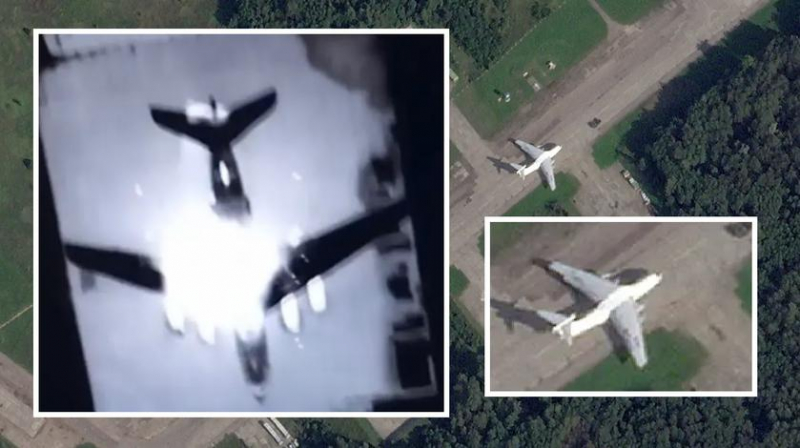 Опубликовано уникальное видео атаки украинского беспилотника на военно-транспортный самолет Ил-76 в России
