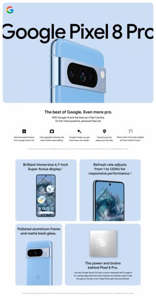 Полные характеристики Google Pixel 8 и Pixel 8 Pro, 7 лет обновлений Android, цена в Великобритании 699 фунтов стерлингов/999 фунтов стерлингов