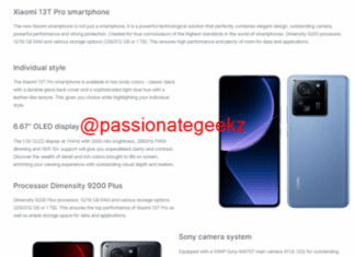 Xiaom 13T Pro – инсайдер раскрыл характеристики, внешность и дату выхода смартфона