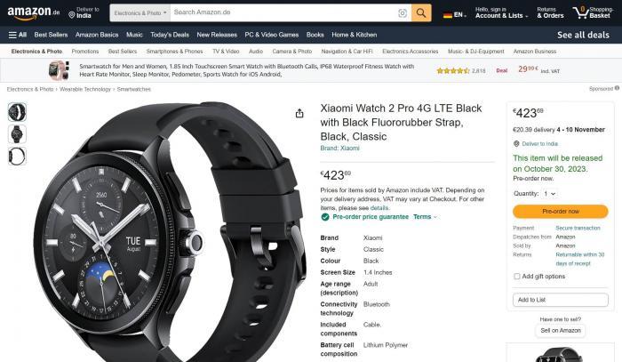 Xiaomi Watch 2 Pro уже можно заказать на Amazon в Германии — цена от 376 евро, релиз в октябре