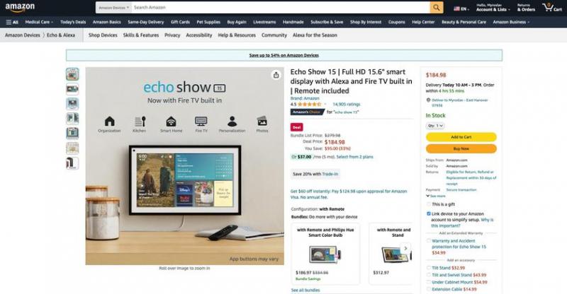 Amazon Echo Show с 15-дюймовым экраном, веб-камерой и поддержкой Alexa продается за 184 доллара (скидка 95 долларов)