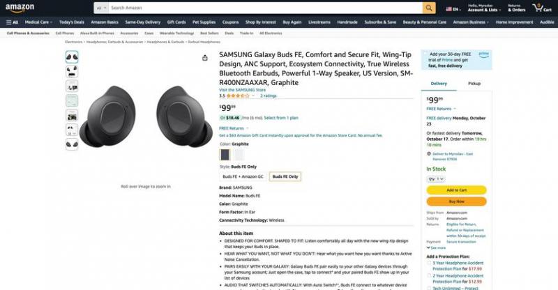 Galaxy Buds FE уже можно купить на Amazon: самые дешевые наушники Samsung с ANC