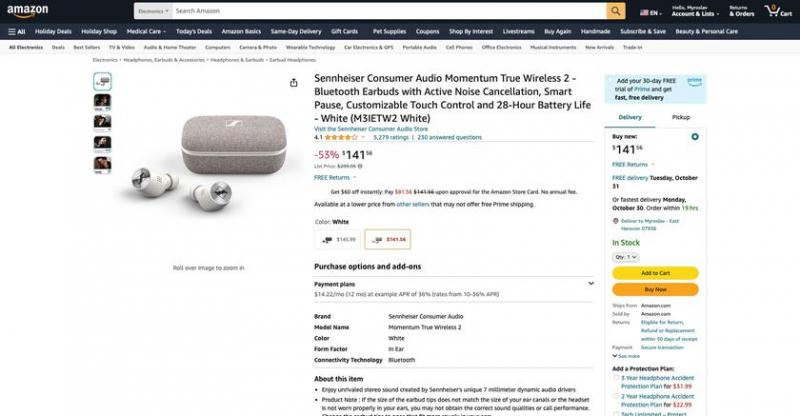 Sennheiser Momentum True Wireless 2 på Amazon: hodetelefoner med ANC og batterilevetid opptil 28 timer med $158 rabatt