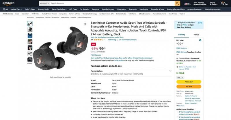 Sennheiser Sport True Wireless на Amazon: наушники TWS с защитой IP54 и временем автономной работы до 27 со скидкой $50