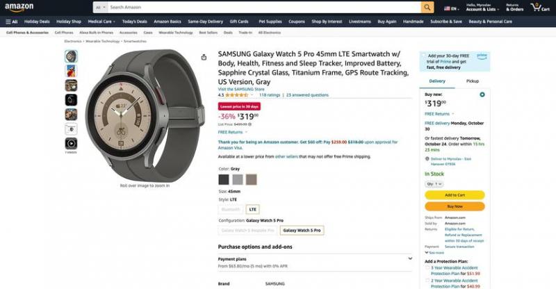 скидка 180 долларов: Samsung Galaxy Watch 5 Pro с LTE доступны на Amazon по рекламной цене