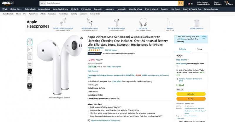 скидка 30 долларов: AirPods 2 доступны на Amazon за 99 долларов