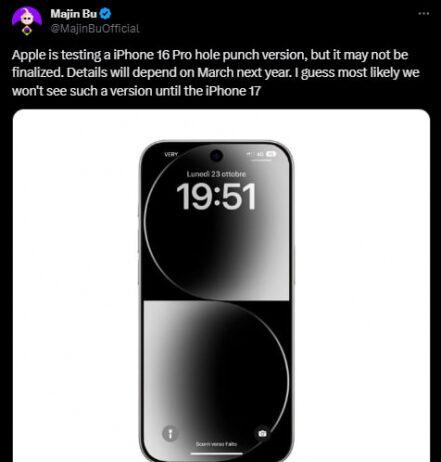 Apple тестирует iPhone 16 Pro с вырезом, сделанным перфоратором, вместо Dynamic Island – инсайдеры