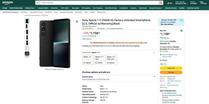 Черная пятница на Amazon: флагман Sony Xperia 1 V со скидкой в ​​$201