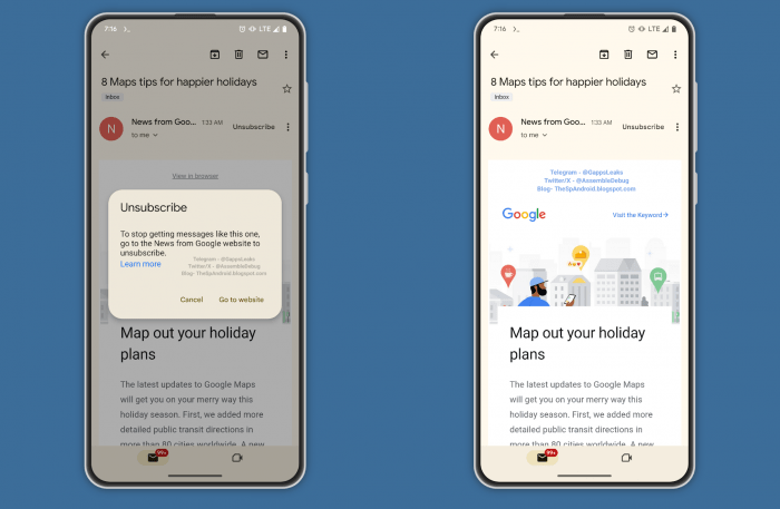 Google тестирует удобную кнопку отказа от подписки в Gmail для Android