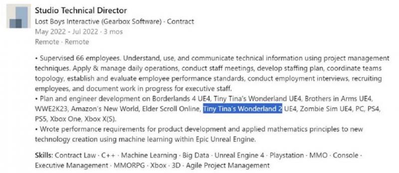 Разработчик One Tiny Tina's Wonderlands подтвердил, что Gearbox работает над Borderlands 4 и Tiny Tina's Wonderlands 2
