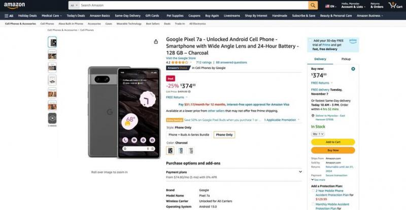 Сегодняшняя сделка: Google Pixel 7a со скидкой 125 долларов на Amazon