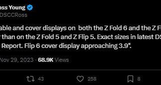 Samsung Galaxy Z Fold 6 и Flip 6 могут получить чуть больше дисплеи – Ross Young
