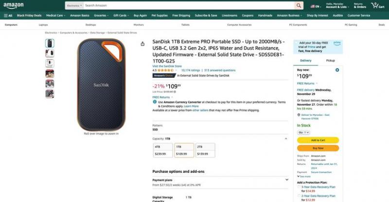 SanDisk Extreme PRO на Amazon Black Friday: SSD с защитой IP55, до 4 ТБ и скидка до 80 долларов