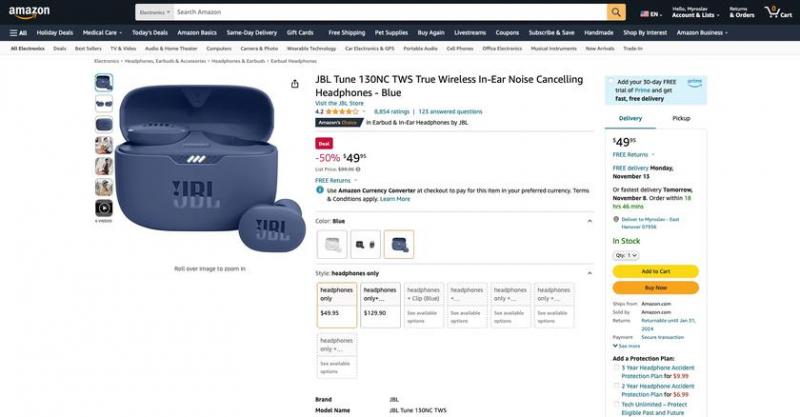 скидка 50 долларов: JBL Tune 130NC доступен на Amazon за 49 долларов