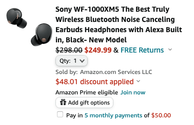 Sony WF-1000XM5 с ANC и Dynamic Driver X продается на Amazon со скидкой 48 долларов