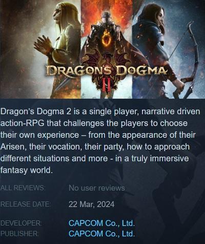 Steam преждевременно раскрыл дату выхода ролевой игры Dragon's Dogma 2 от Capcom